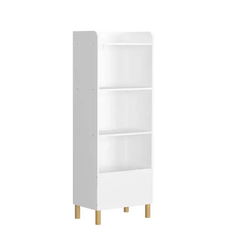 VIYET 51 Kids 4-Tier Bookcase, White MDF+Pine Legs Storage Organizer w/ Anti-Tipping Device (Nursery/Playroom Display Rack)