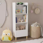 Bibliothèque 4 niveaux VIYET 51 pour enfants, organiseur de rangement en MDF blanc et pieds en pin avec dispositif anti-basculement (étagère de présentation pour chambre d'enfant/salle de jeux)