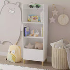 Bibliothèque 4 niveaux VIYET 51 pour enfants, organiseur de rangement en MDF blanc et pieds en pin avec dispositif anti-basculement (étagère de présentation pour chambre d'enfant/salle de jeux)