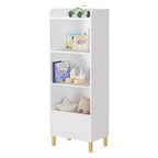 Bibliothèque 4 niveaux VIYET 51 pour enfants, organiseur de rangement en MDF blanc et pieds en pin avec dispositif anti-basculement (étagère de présentation pour chambre d'enfant/salle de jeux)