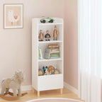 Bibliothèque 4 niveaux VIYET 51 pour enfants, organiseur de rangement en MDF blanc et pieds en pin avec dispositif anti-basculement (étagère de présentation pour chambre d'enfant/salle de jeux)