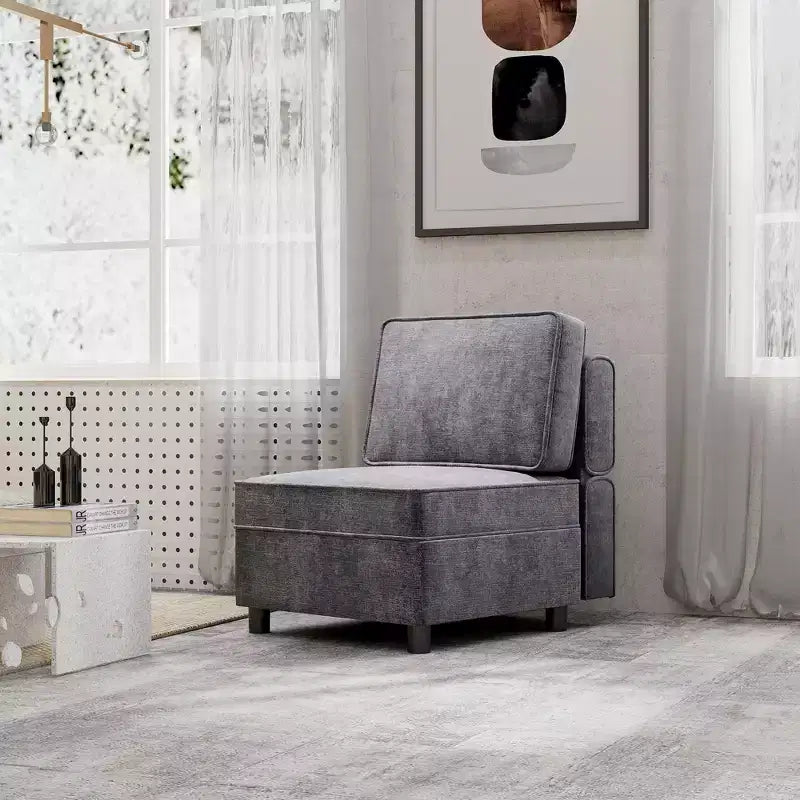 Module central de canapé sectionnel modulable avec espace de rangement, dossier réglable sur 11 angles, gris 79 P x 66 L x 84 H cm