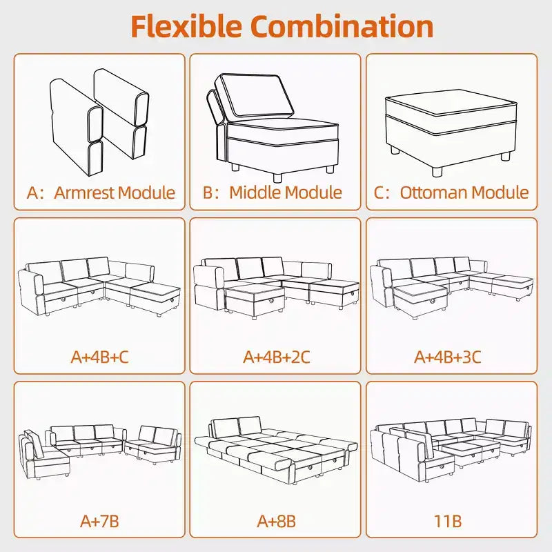 Module central de canapé sectionnel modulable avec espace de rangement, dossier réglable sur 11 angles, gris 79 P x 66 L x 84 H cm