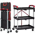 3-Tier Folding Utility Cart with Locking Wheels, Heavy-Duty Rolling Service Trolley for Kitchen, Office and Garage Storage