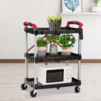 Chariot de service pliant à 3 niveaux avec roues verrouillables, desserte roulante robuste pour cuisine, bureau et garage