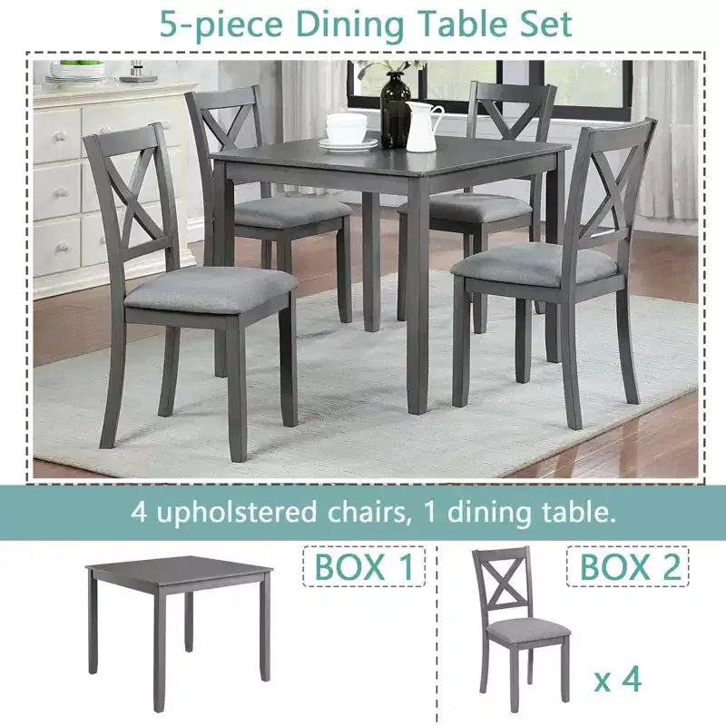 MAYEERTY Ensemble de salle à manger 5 pièces en bois élégant, ensemble moderne gris pour 4 personnes pour cuisine et salon