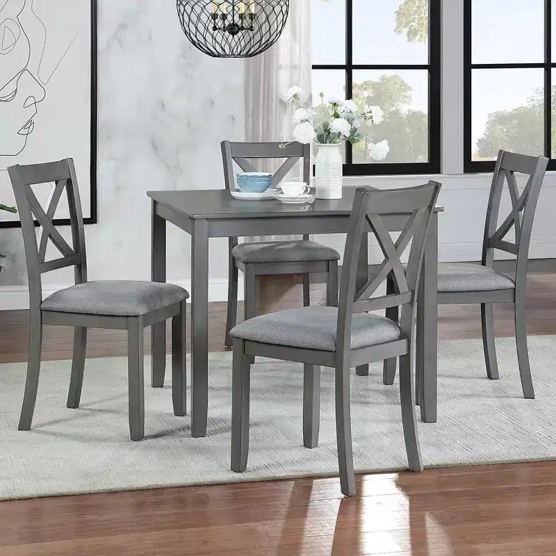 MAYEERTY Ensemble de salle à manger 5 pièces en bois élégant, ensemble moderne gris pour 4 personnes pour cuisine et salon