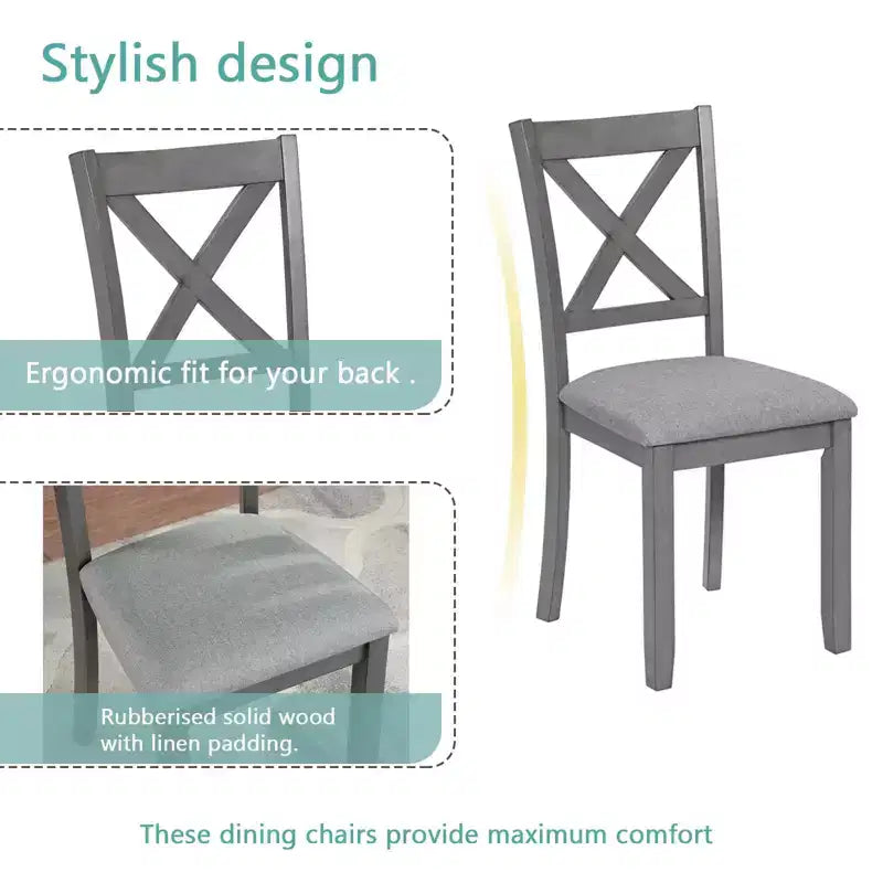 MAYEERTY Ensemble de salle à manger 5 pièces en bois élégant, ensemble moderne gris pour 4 personnes pour cuisine et salon