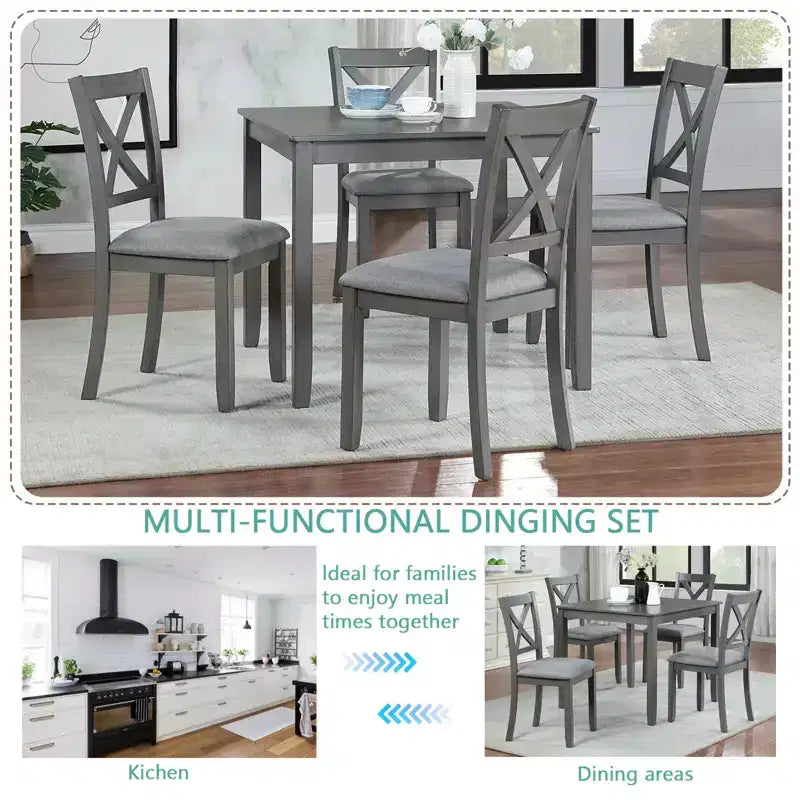 MAYEERTY Ensemble de salle à manger 5 pièces en bois élégant, ensemble moderne gris pour 4 personnes pour cuisine et salon