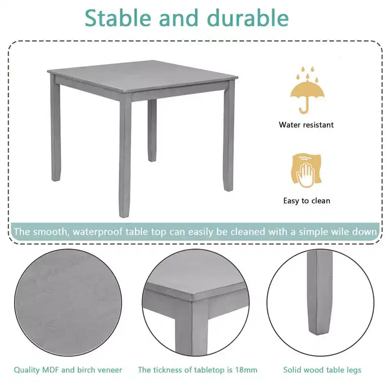 MAYEERTY Ensemble de salle à manger 5 pièces en bois élégant, ensemble moderne gris pour 4 personnes pour cuisine et salon