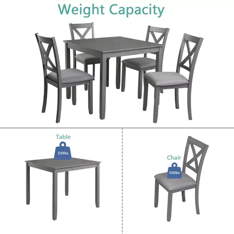 MAYEERTY Ensemble de salle à manger 5 pièces en bois élégant, ensemble moderne gris pour 4 personnes pour cuisine et salon
