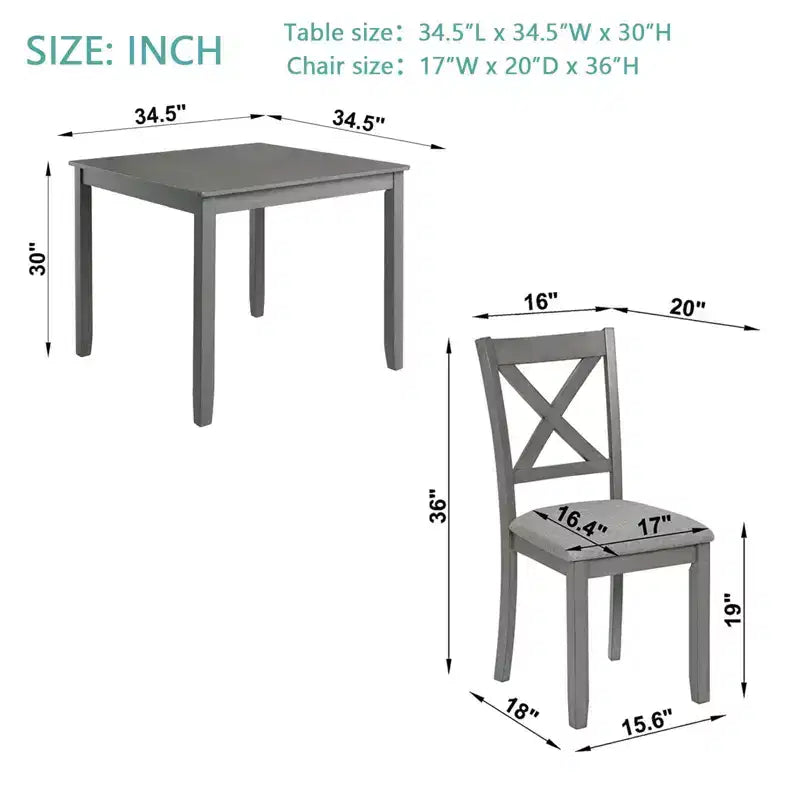 MAYEERTY Ensemble de salle à manger 5 pièces en bois élégant, ensemble moderne gris pour 4 personnes pour cuisine et salon