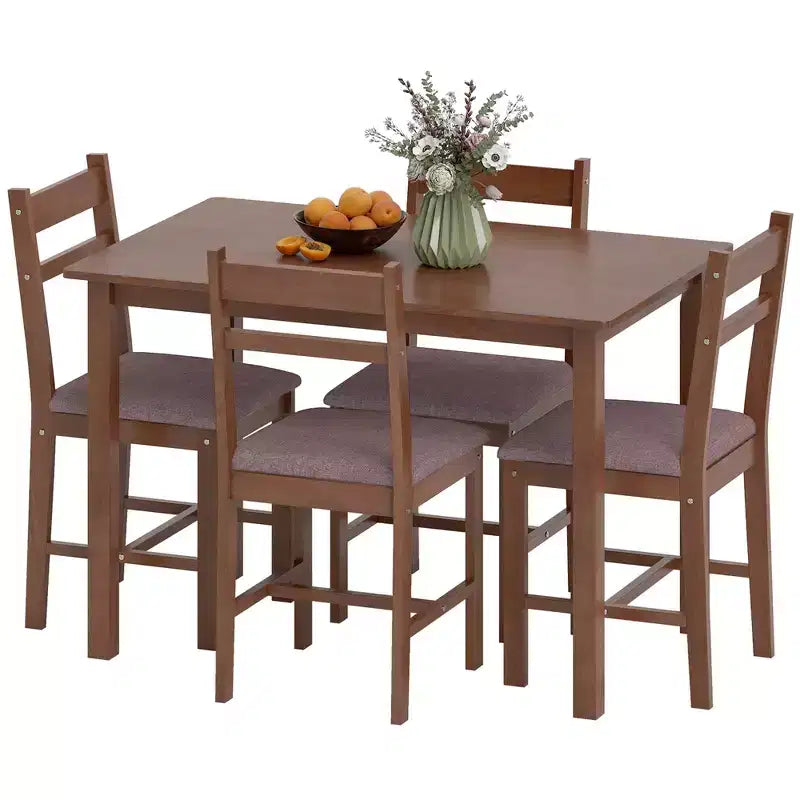 HOMCOM Ensemble table de salle à manger 5 pièces en bois massif pour 4, Table de cuisine de style campagnard avec chaises rembourrées pour petits espaces, Salle à manger