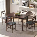 HOMCOM Ensemble table de salle à manger 5 pièces en bois massif pour 4, Table de cuisine de style campagnard avec chaises rembourrées pour petits espaces, Salle à manger