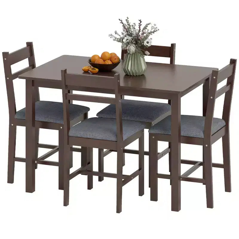 HOMCOM Ensemble table de salle à manger 5 pièces en bois massif pour 4, Table de cuisine de style campagnard avec chaises rembourrées pour petits espaces, Salle à manger