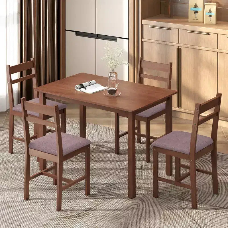 HOMCOM Ensemble table de salle à manger 5 pièces en bois massif pour 4, Table de cuisine de style campagnard avec chaises rembourrées pour petits espaces, Salle à manger