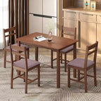 HOMCOM Ensemble table de salle à manger 5 pièces en bois massif pour 4, Table de cuisine de style campagnard avec chaises rembourrées pour petits espaces, Salle à manger