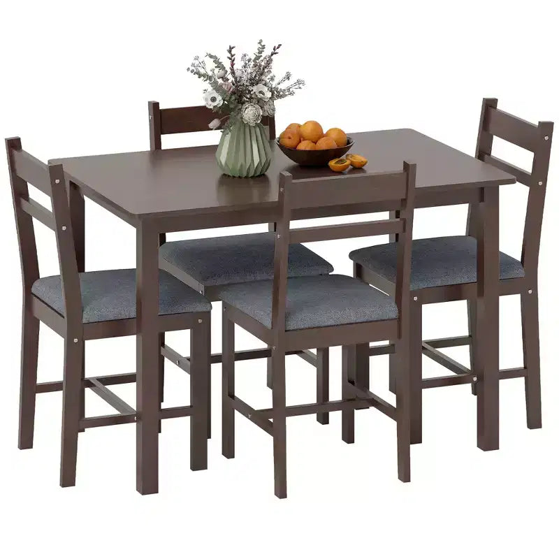 HOMCOM 5-Piece Solid Wood Dining Table Set for 4, Farmhouse Kitchen Table with Upholstered Chairs for Small Space, Dining Room