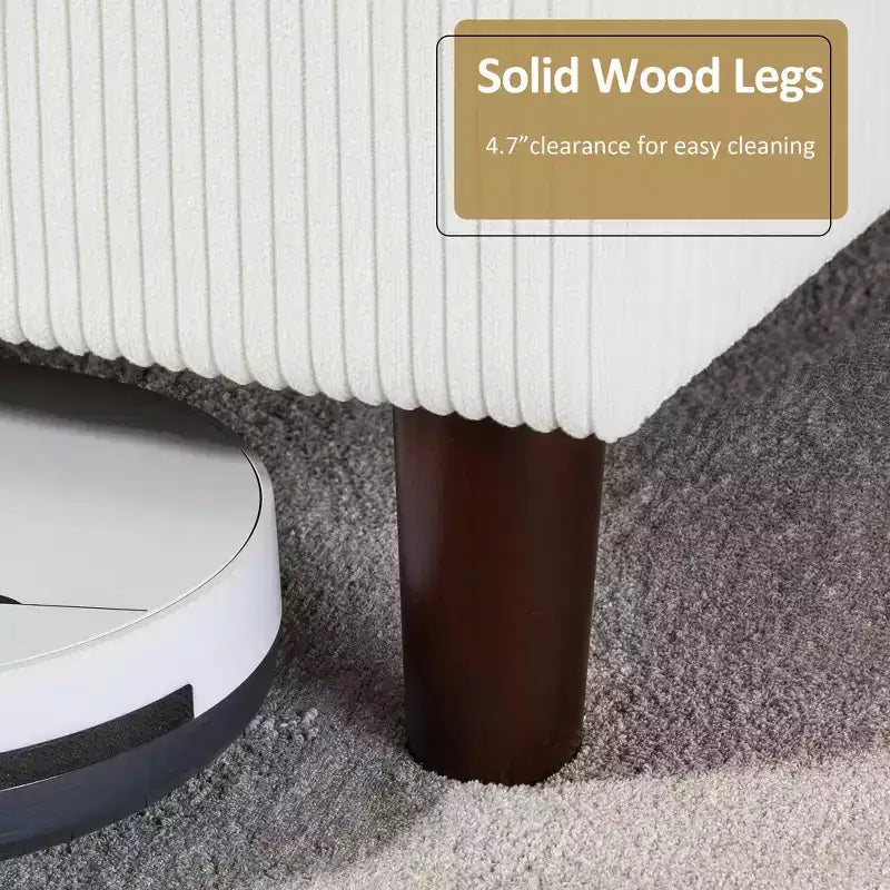 Dyonery Queen Lit plateforme tapissier avec tête de lit capitonnée à oreilles de 130 cm de haut, pieds en bois massif, aucun sommier tapissier requis, lin beige, style moderne