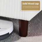 Dyonery Queen Lit plateforme tapissier avec tête de lit capitonnée à oreilles de 130 cm de haut, pieds en bois massif, aucun sommier tapissier requis, lin beige, style moderne