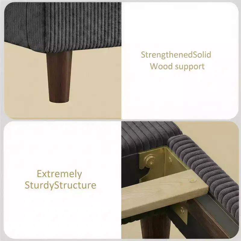Dyonery Queen Lit plateforme tapissier avec tête de lit capitonnée à oreilles de 130 cm de haut, pieds en bois massif, aucun sommier tapissier requis, lin beige, style moderne