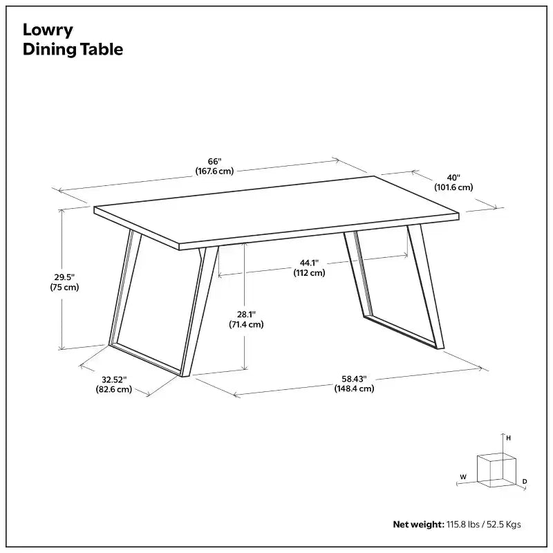 Table à manger rectangulaire industrielle moderne Mitchell 66 x 40 pouces