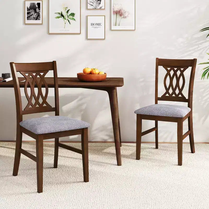 Costway Lot de 2 chaises de salle à manger avec assise rembourrée, dossier ajouré et cadre en bois d'hévéa