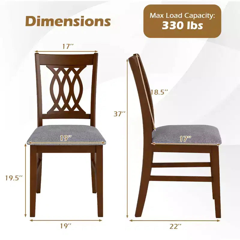Costway Lot de 2 chaises de salle à manger avec assise rembourrée, dossier ajouré et cadre en bois d'hévéa