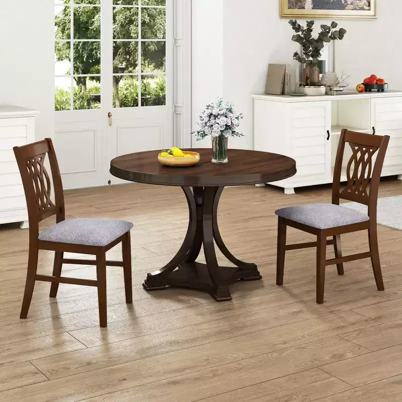Costway Lot de 2 chaises de salle à manger avec assise rembourrée, dossier ajouré et cadre en bois d'hévéa