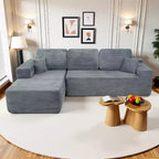 MooxvMoo 105 Modular Sectional Sofa with Throw Pillow & Deep Seat,No Assembly Required,Comfy Corduroy L Shaped Couch with Chaise,Gray