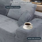 Canapé d'angle modulable MooxvMoo 105 avec coussins et assise profonde, aucun assemblage requis, canapé en velours côtelé confortable en forme de L avec méridienne, gris