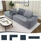 Canapé d'angle modulable MooxvMoo 105 avec coussins et assise profonde, aucun assemblage requis, canapé en velours côtelé confortable en forme de L avec méridienne, gris