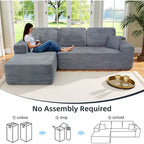 Canapé d'angle modulable MooxvMoo 105 avec coussins et assise profonde, aucun assemblage requis, canapé en velours côtelé confortable en forme de L avec méridienne, gris