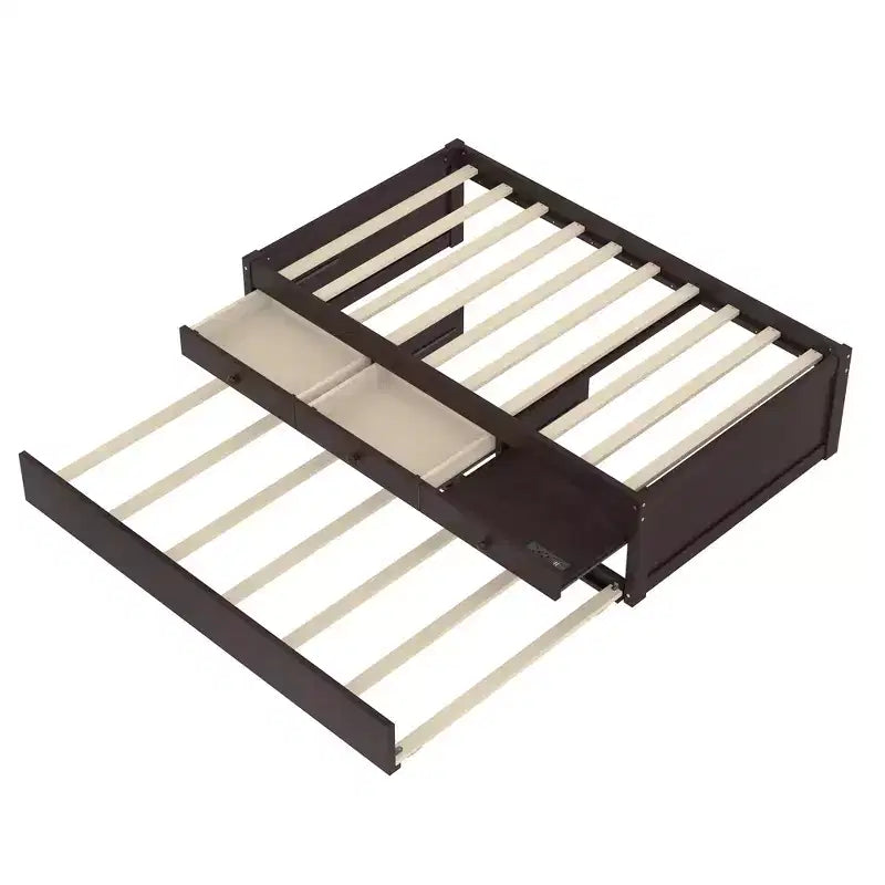 Lit plate-forme Bellemave avec lit gigogne et 2 tiroirs, cadre de lit plate-forme en bois massif avec multiprise pour chambres à coucher