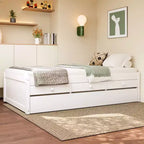 Lit plate-forme Bellemave avec lit gigogne et 2 tiroirs, cadre de lit plate-forme en bois massif avec multiprise pour chambres à coucher