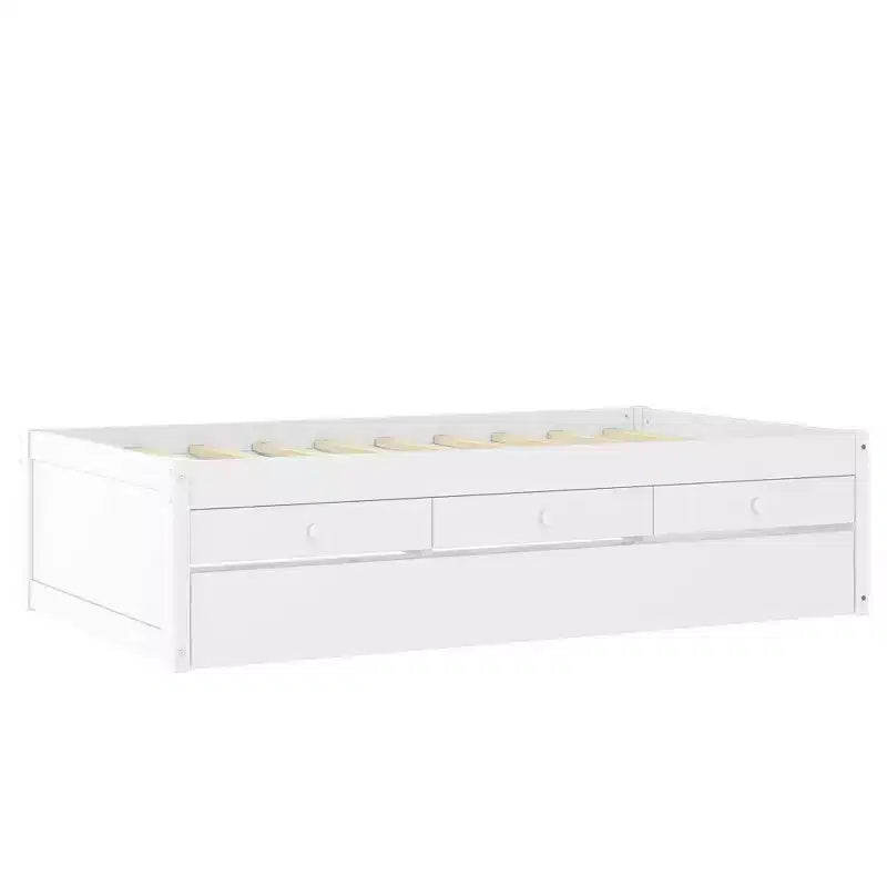 Lit plate-forme Bellemave avec lit gigogne et 2 tiroirs, cadre de lit plate-forme en bois massif avec multiprise pour chambres à coucher