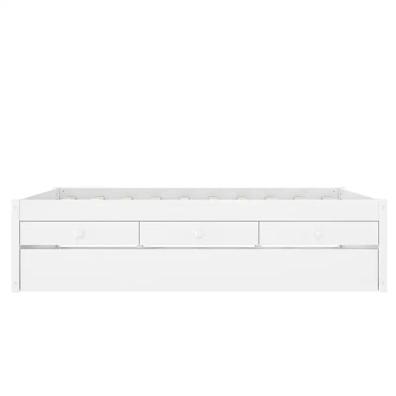 Lit plate-forme Bellemave avec lit gigogne et 2 tiroirs, cadre de lit plate-forme en bois massif avec multiprise pour chambres à coucher