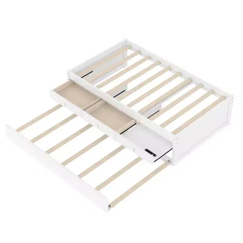 Lit plate-forme Bellemave avec lit gigogne et 2 tiroirs, cadre de lit plate-forme en bois massif avec multiprise pour chambres à coucher