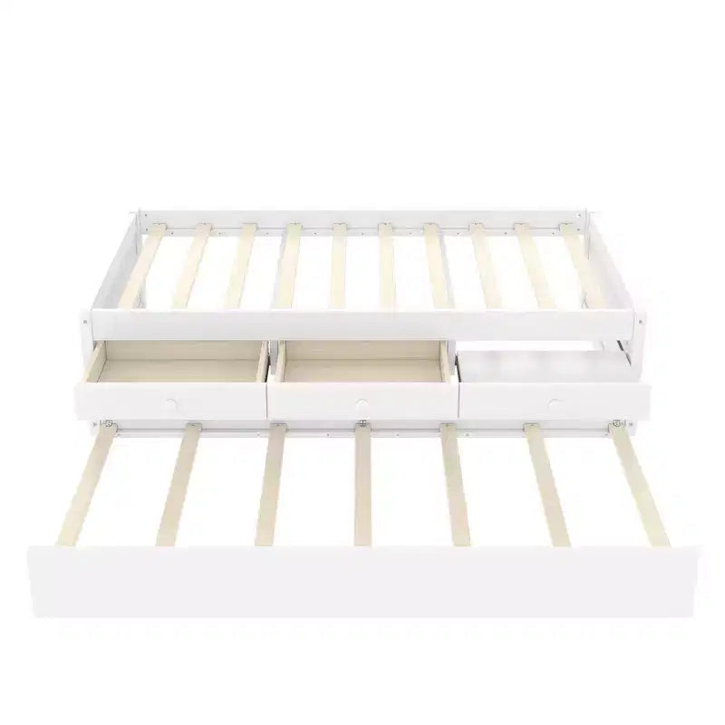 Lit plate-forme Bellemave avec lit gigogne et 2 tiroirs, cadre de lit plate-forme en bois massif avec multiprise pour chambres à coucher