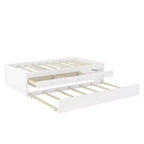 Lit plate-forme Bellemave avec lit gigogne et 2 tiroirs, cadre de lit plate-forme en bois massif avec multiprise pour chambres à coucher