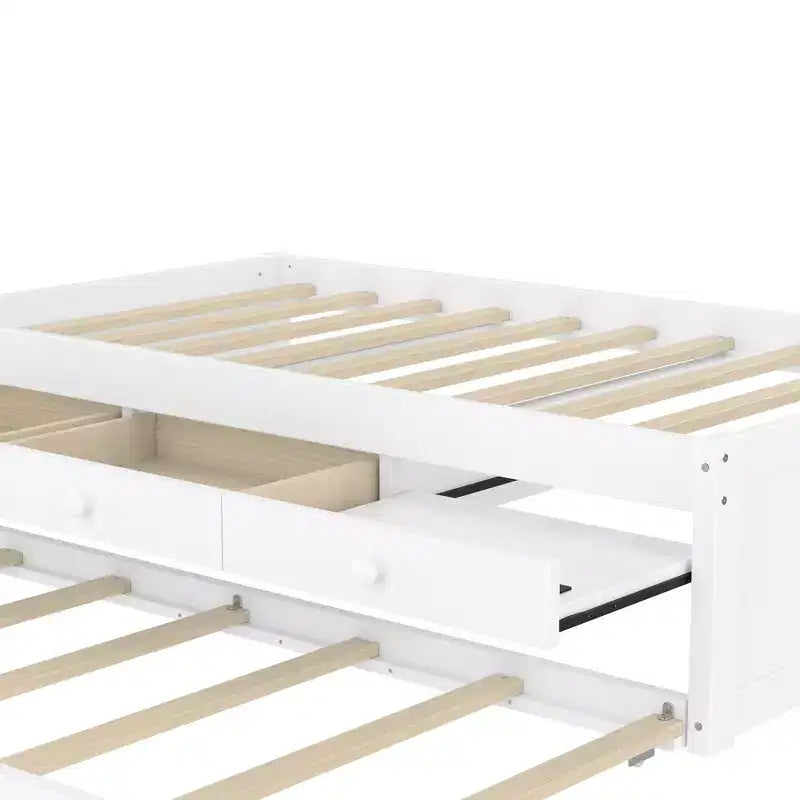 Lit plate-forme Bellemave avec lit gigogne et 2 tiroirs, cadre de lit plate-forme en bois massif avec multiprise pour chambres à coucher