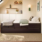 Lit plate-forme Bellemave avec lit gigogne et 2 tiroirs, cadre de lit plate-forme en bois massif avec multiprise pour chambres à coucher