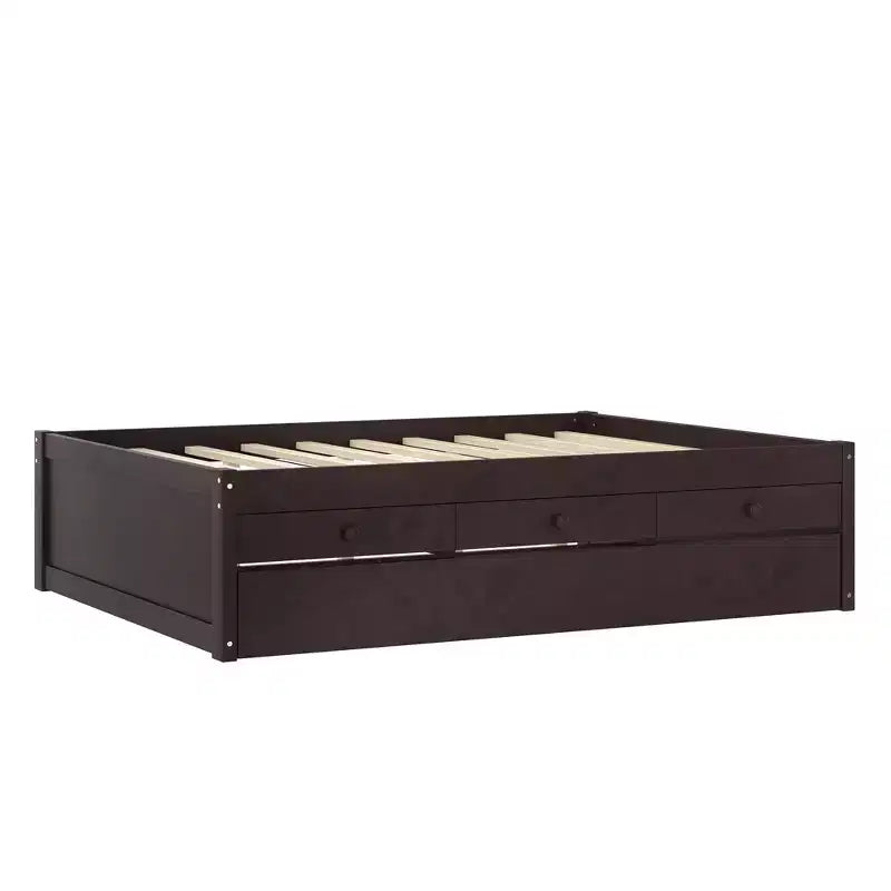 Lit plate-forme Bellemave avec lit gigogne et 2 tiroirs, cadre de lit plate-forme en bois massif avec multiprise pour chambres à coucher