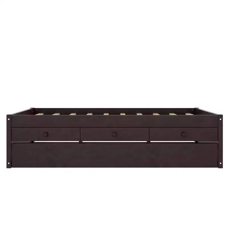 Lit plate-forme Bellemave avec lit gigogne et 2 tiroirs, cadre de lit plate-forme en bois massif avec multiprise pour chambres à coucher