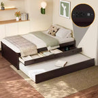 Bellemave Platform Bed with Trundle and 2 Drawers,Solid Wood Platform Beds Frame with Power Strip for Bedrooms