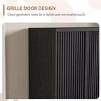 Meuble à Chaussures, Meuble d'Entrée Lot de 2 Armoires Hautes 63 cm Noires en Bois Porte Grillagée Cannelée Étagères Réglables Contient 50 à 60 Paires