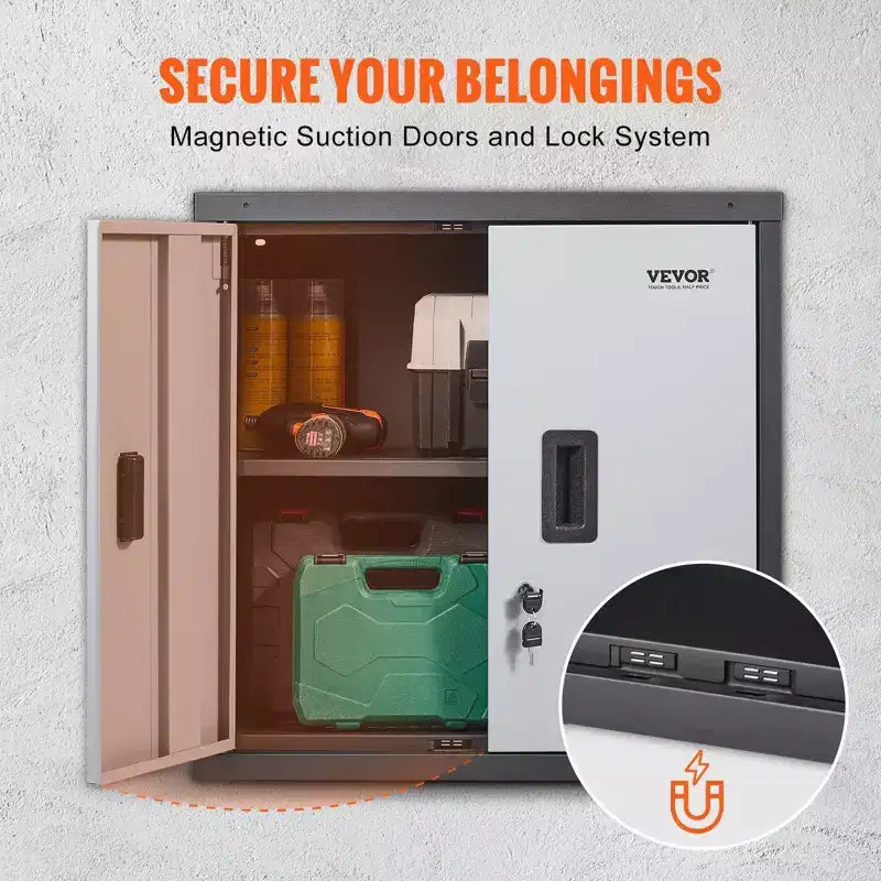 Armoire murale pliante en métal VIYET 26 - Noire, étagère réglable, porte magnétique, charge 109 kg