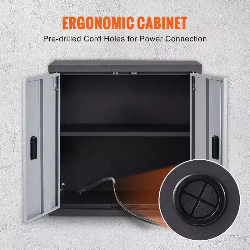 Armoire murale pliante en métal VIYET 26 - Noire, étagère réglable, porte magnétique, charge 109 kg