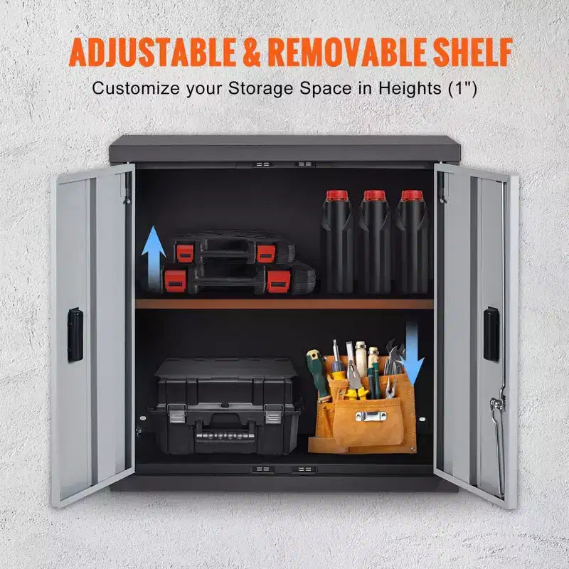 Armoire murale pliante en métal VIYET 26 - Noire, étagère réglable, porte magnétique, charge 109 kg