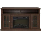 Meuble TV classique avec grand rangement et portes vitrées, meuble média avec espace de rangement ouvert pour salon